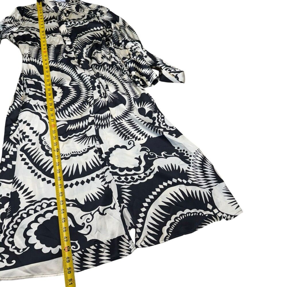 Reiss Black and Cream Abstract Print Wrap Midi Dress - Picture 6 of 10